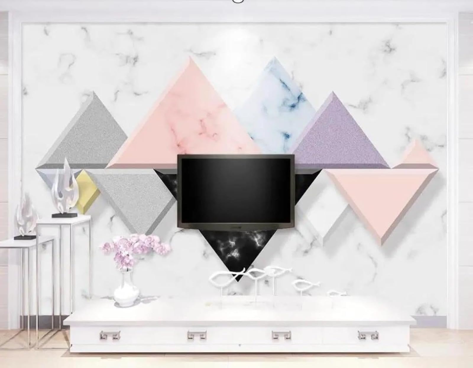 Papier Peint Salon 3D géométrique simple grand format 430x300 cm pour mur TV