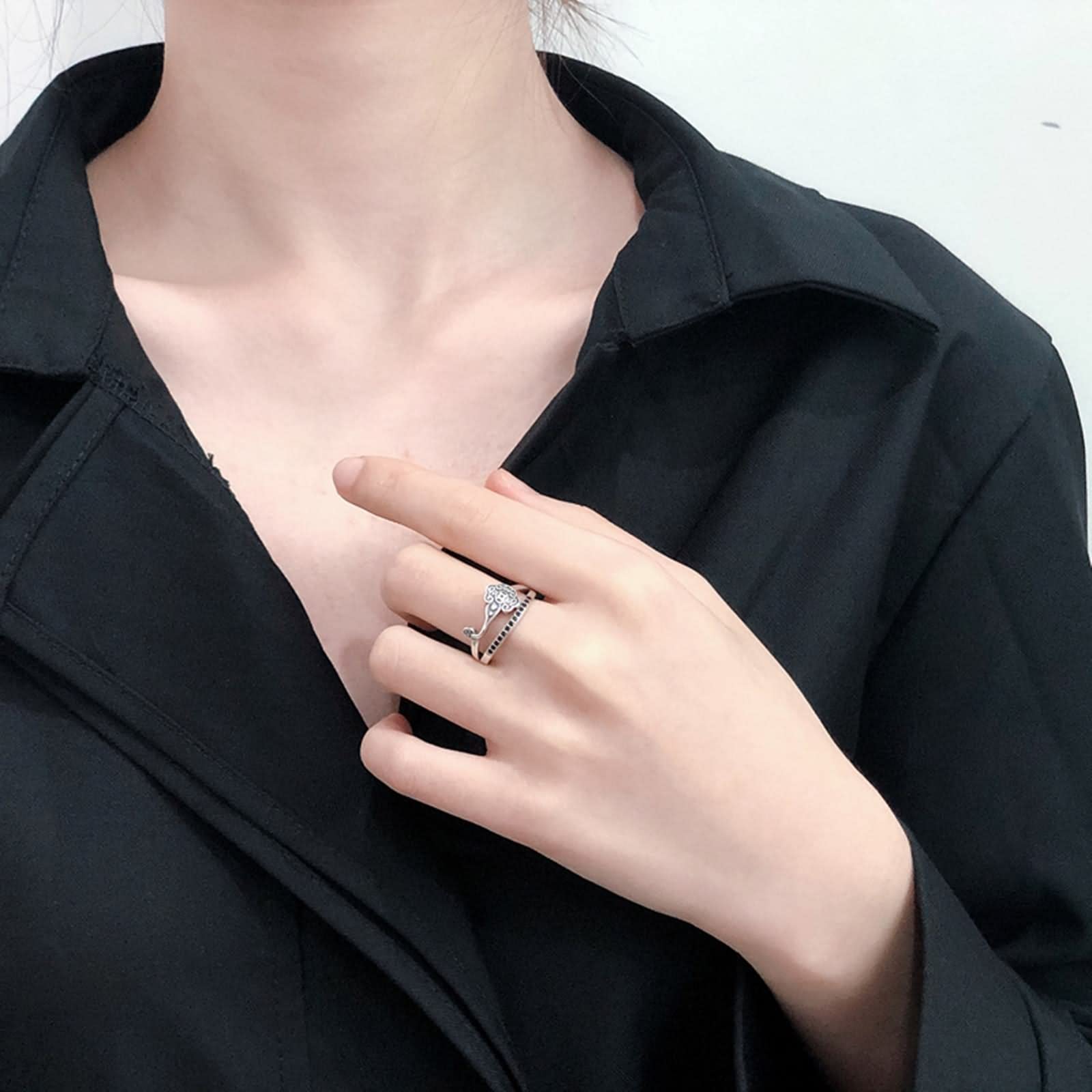 Anillos de Plata de Ley Maciza, Anillos Ajustables para Mujer, Cerradura de longevidad, alianzas de Boda de Estilo Chino Xiangyun