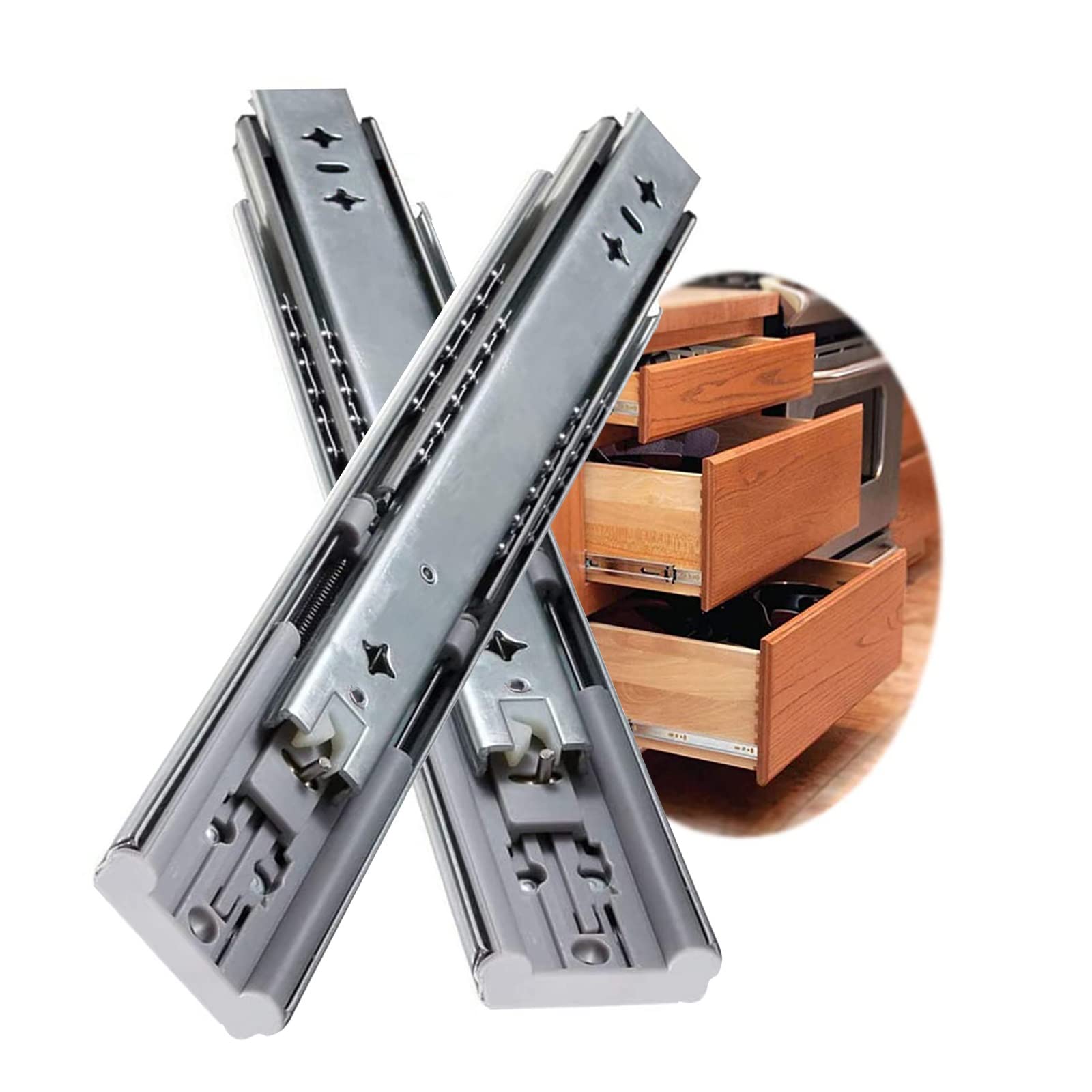 Paio di guide per cassetti ad estrazione totale, guide per cassetti per armadio da cucina, con chiusura ammortizzata, guide per cassetti con sfera, spingere e tirare senza intoppi, guide in meta