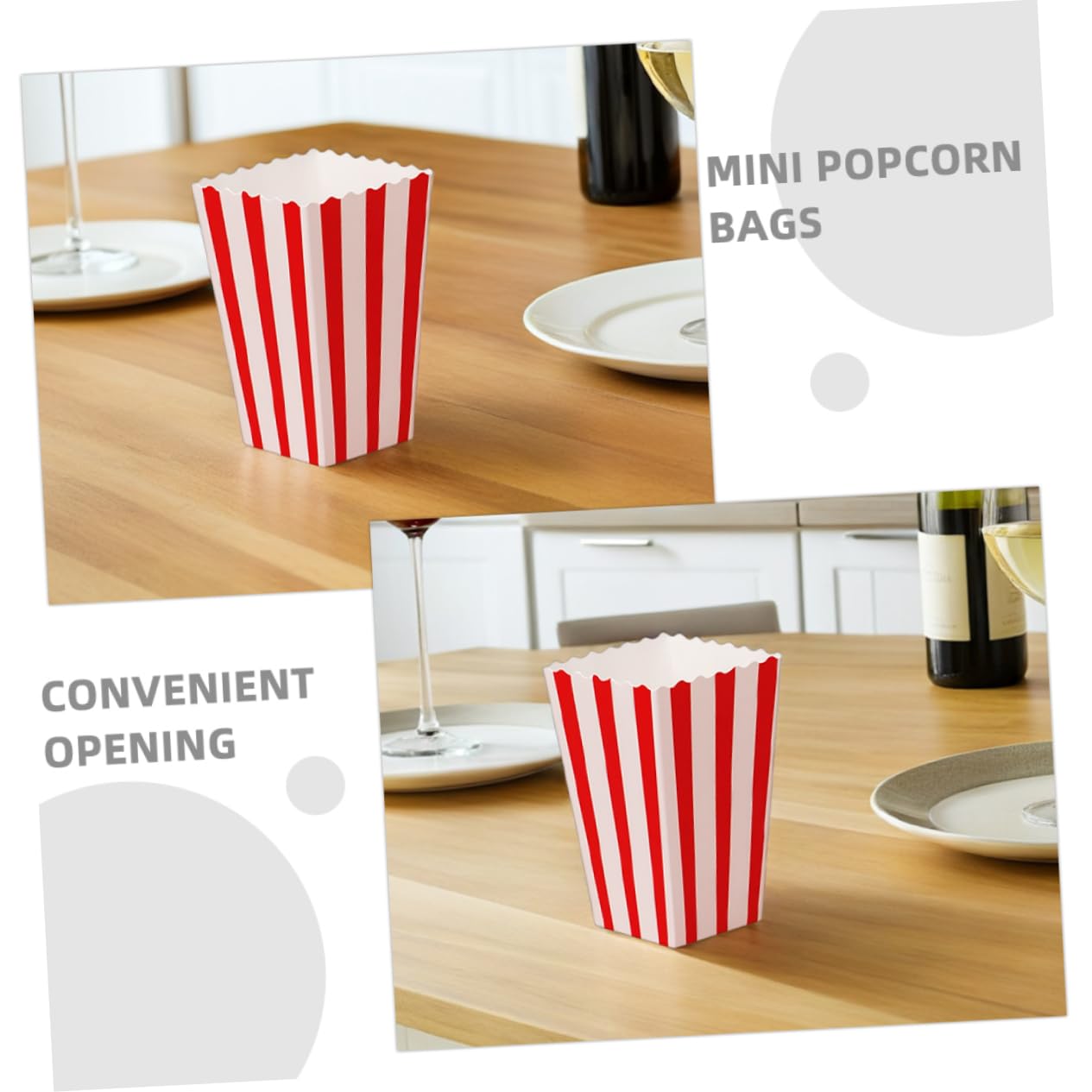 60 Pezzi Sacchetti Snack Rosso e Bianco per Contenitori per Popcorn Individuali per Cinema