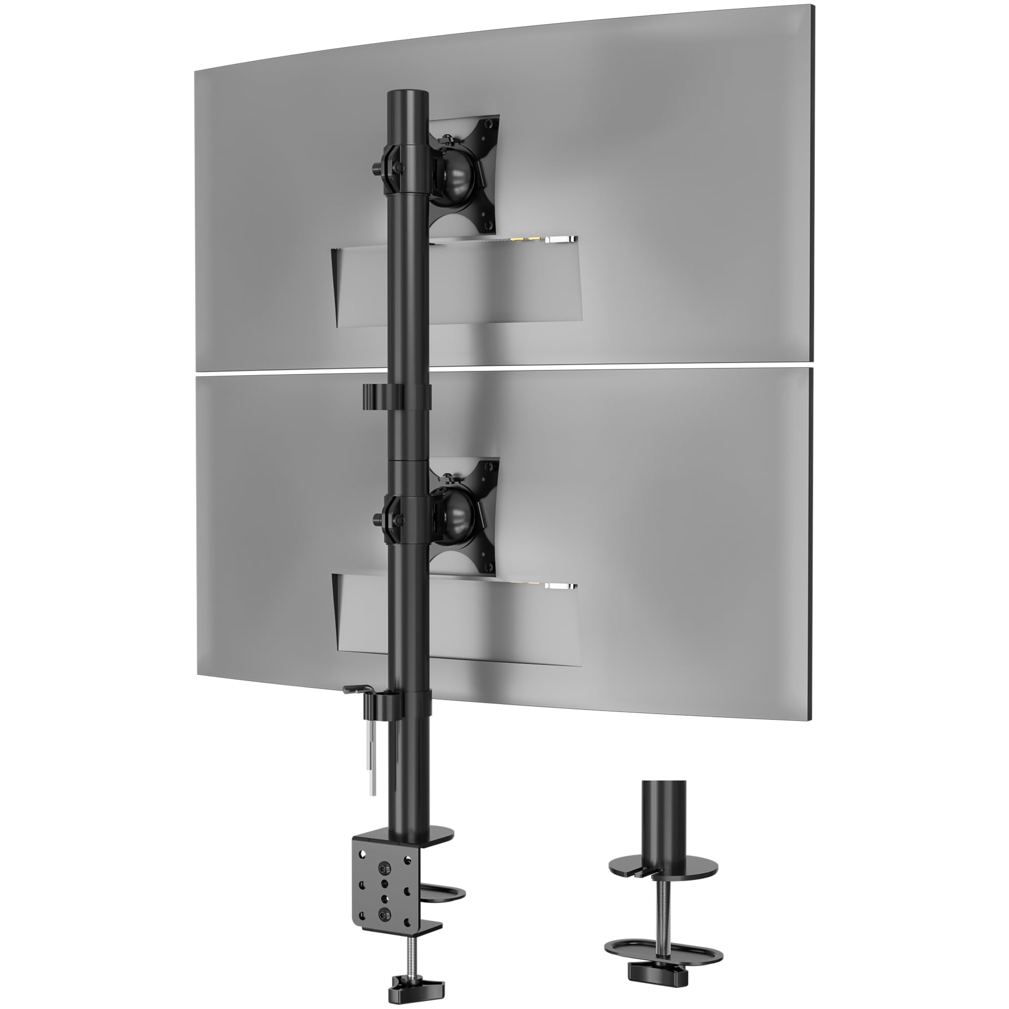 BONTEC Vertical Dual Monitor Desk Mount, Supports 13-34 Inch Screens, Full Motion Adjustability, VESA 75x75/100x100mm, Up to 22lbs per Arm, C Clamp and Grommet Mounting Options, Cable Management