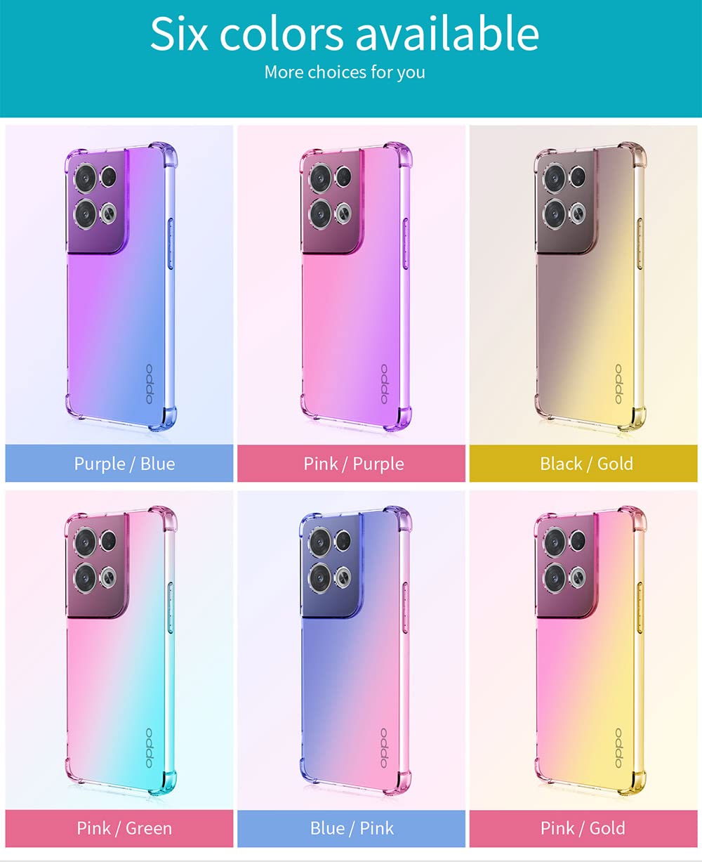 GOKEN Cover per Oppo Reno 8 T (Reno8 T) + 2 Vetro Temperato, Silicone TPU a Gradiente Colori Custodia, Soft Rubber Protettiva Case, Antiurto Antiscivolo Protezione Shell, Rosa/Viola