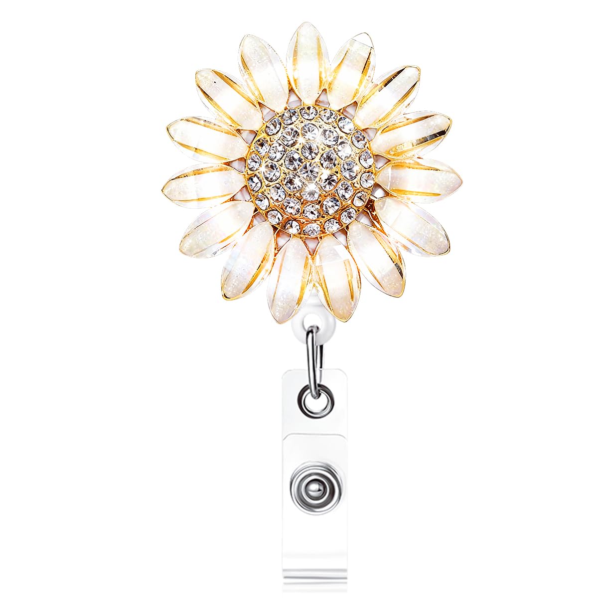 Luxury Flower Retractable Name Card Badge Holder with Alligator Clip, ID Badge Reel Clip On Card Holders