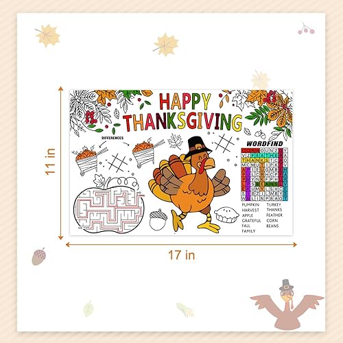 Miniatura 7 de Manteles individuales desechables para colorear de Acción de Gracias, manteles individuales desechables de papel de pavo para niños, actividades