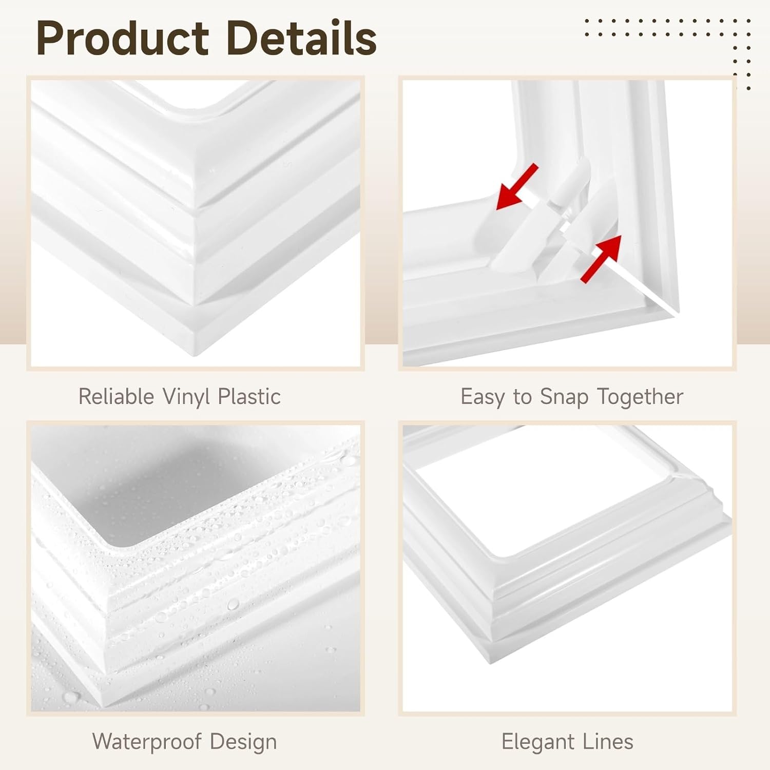 Post Sleeve Waterproof Outdoor, Snap Type Post Cover, 8 Pcs Vinyl Post Skirts, 4 X 4 Inches Post Base Cover, Elegant White Plastic Post Column Wrap, for Stair Rails