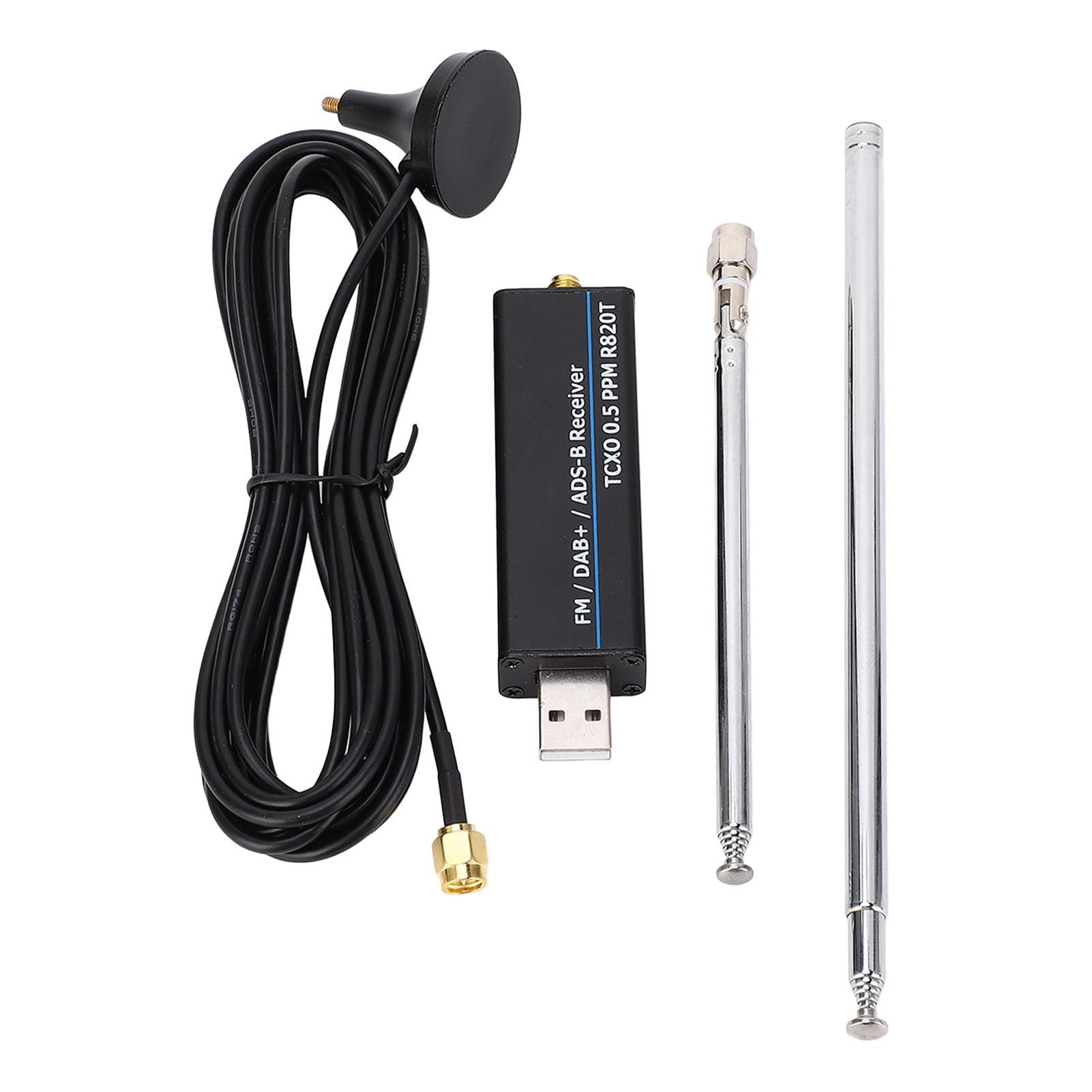 RTL-SDR Empfänger 100 kHz bis 1766 MHz RTL2832U R820T2 TCXO USB | Einfache Inbetriebnahme, Demodulation FM DSB LSB, 0.5 PPM Oszillator