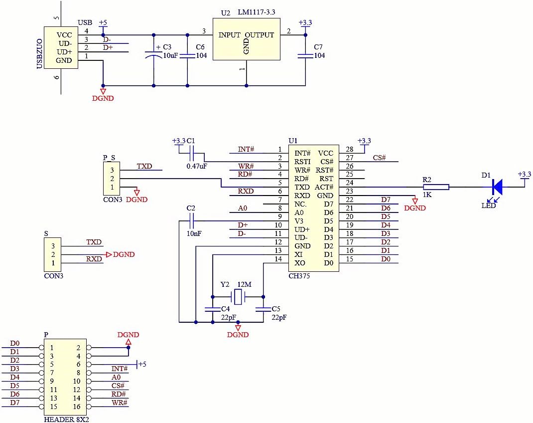 CH375 CH375B Module Schematic Diagram