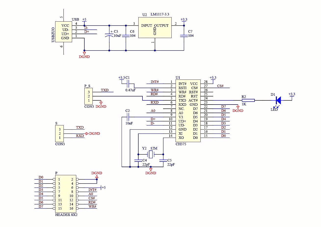 CH376 CH376S Module Schematic Diagram