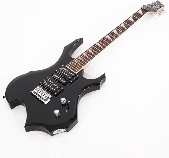 Rosewood Fingerboard Electric Guitar,Electric Guitar Beginner Kits,Novice Flame Shaped Electric Guitar,with Power Cord/Strap/Bag,Right Handed Electric Guitar for Adults & Teens (Black)