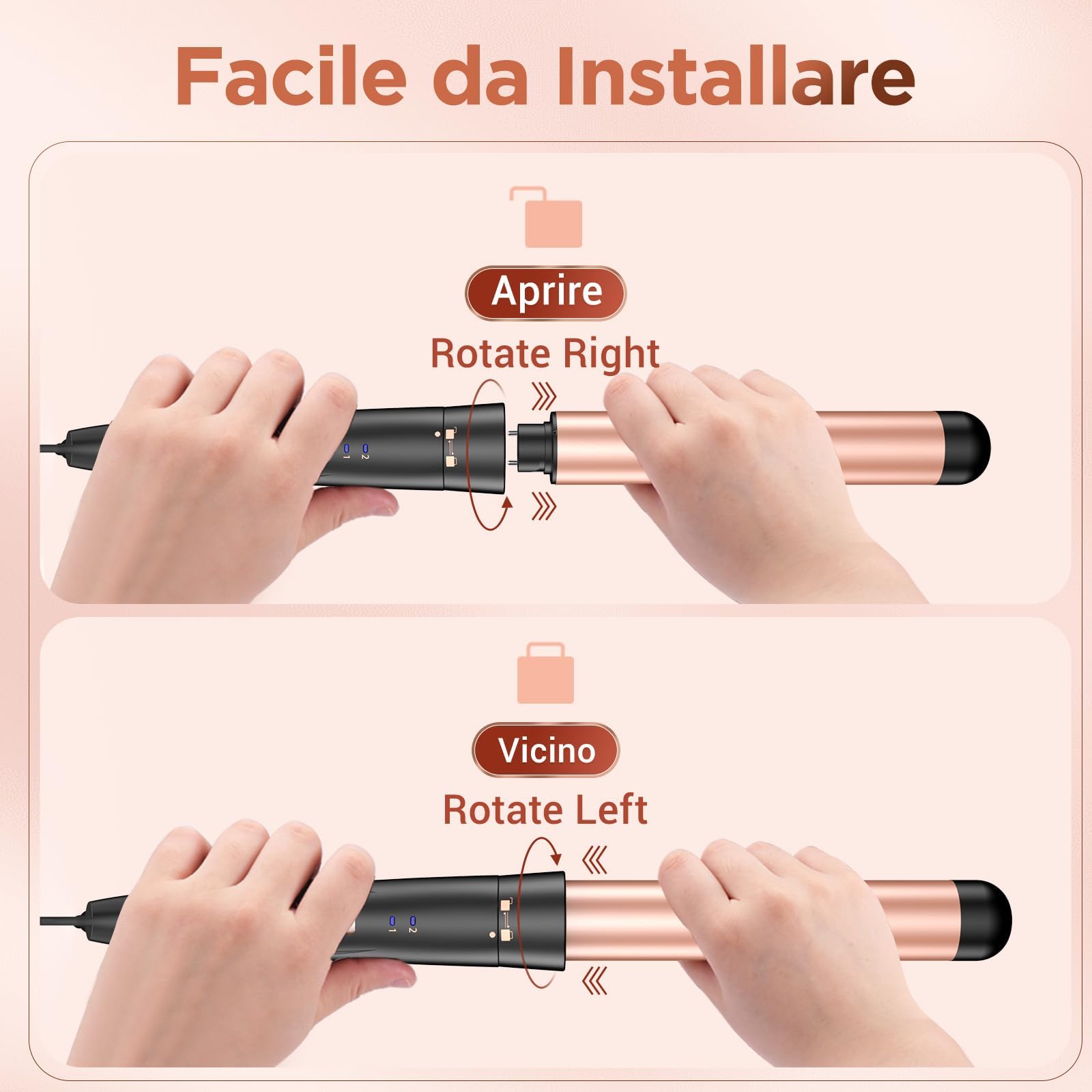 BESTOPE MIX Ferro Arricciacapelli 5 in 1 Set, Ferro Arricciacapelli Rivestimento in Ceramica, Piastra Onde per Capelli 2 Température150/210°C, Piastra per Onde con Ferri di Diverso Diametro