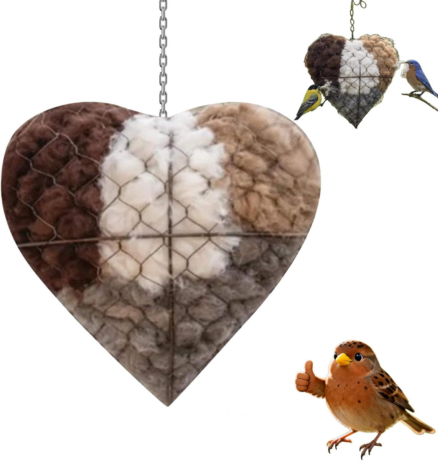 Alpaca Bird Nesting Material, Handmade Natural Alpaca Fiber Bird Nesting Heart, Winter Fowl Gifts Animal Hummingbirds Lovers Home Garden Yard (2Pcs)