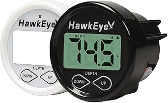 جهاز قياس عمق لوحة القيادة HawkEye DT2BX-TH مع درجة حرارة الهواء والماء، يتضمن محولًا عبر الهيكل، أسود، قطر 2 بوصة x 1-3/4 بوصة D