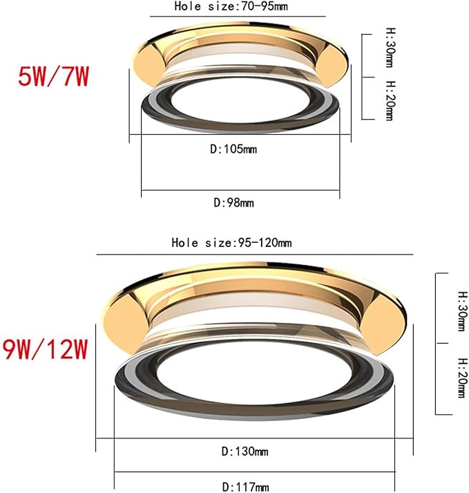 QAZWSXED LESANGBAIHUODIAN LED Downlight 5W 7W 9W 12W Spot Light AC220V 110 V Luxe-stijl LED-lampen Plafondlamp Fit voor indoor verzonken verlichting (Body Color : Golden, Emitting Color : 3 color change) photo 3