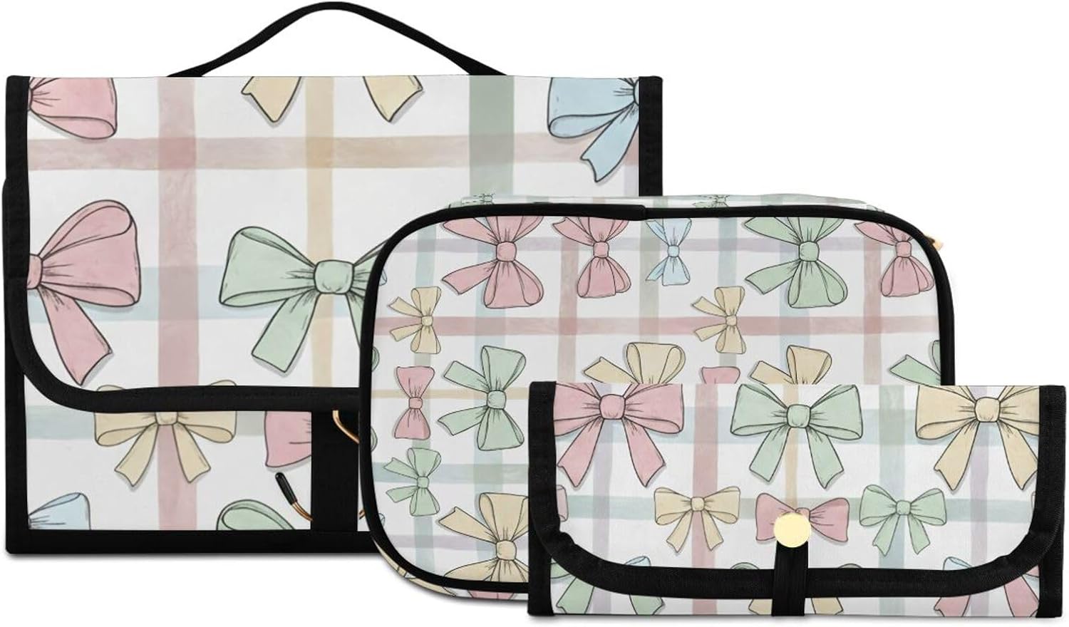 Colorful Bows 3-Piece Hanging Toiletry Bags Set, Travel Toiletry Bag, Travel Accessories Makeup Brushes Organizer, Cosmetic Makeup Bag