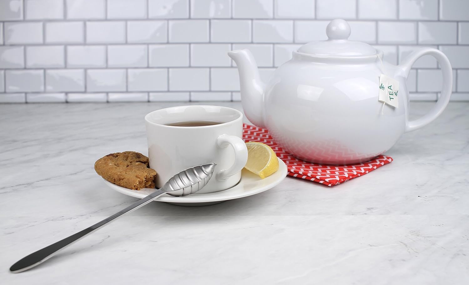 RSVP International Stoneware Teapot Collection, Microwave and Dishwasher Safe, 42 oz, White