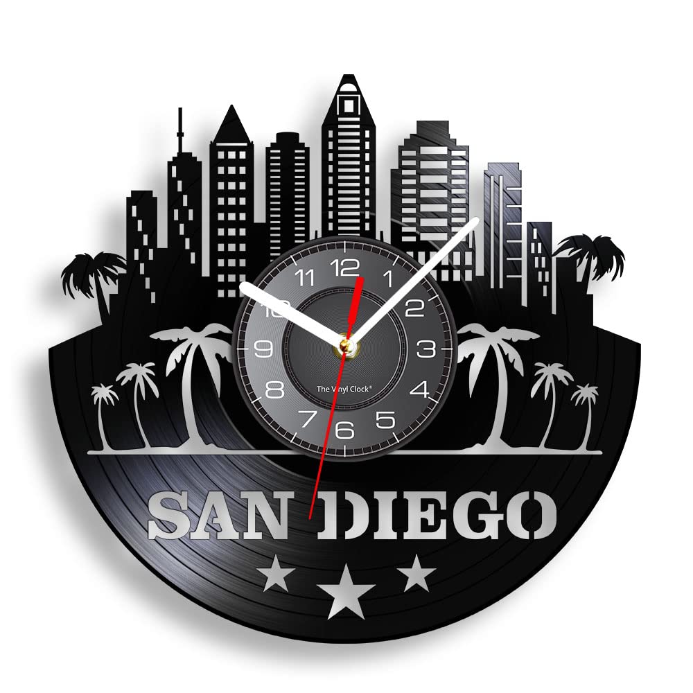 Horloge murale silencieuse à quartz de 30 cm motif skyline San Diego