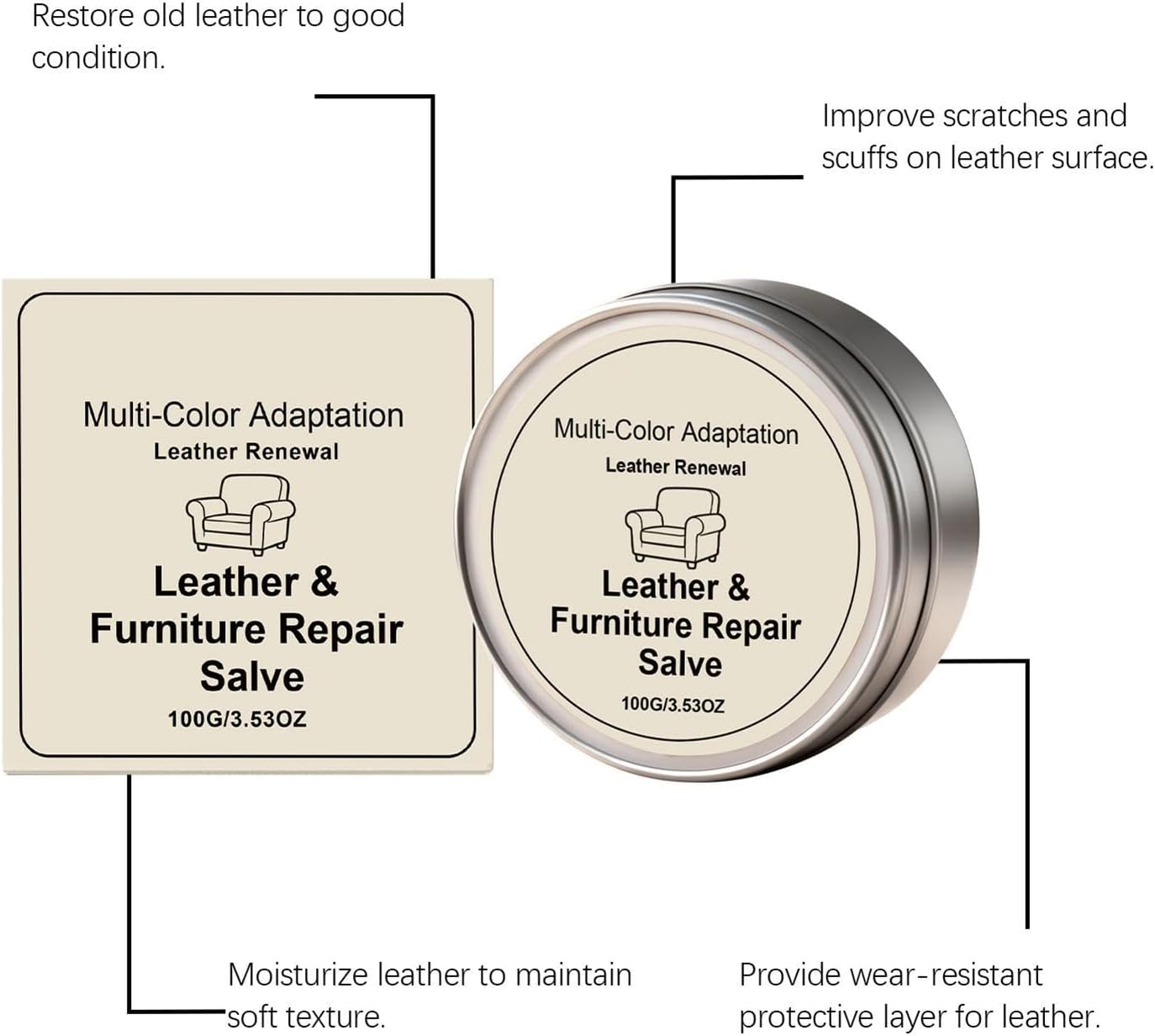 Leather Repair Cream - 100g Quick Drying Restoration Conditioner, 3.58x1.46x3.58in Compact Balm, Gentle Blend with Firm Stability, Beauty Aid, Household Accessories for Couch Maintenance Car Seat Shoe
