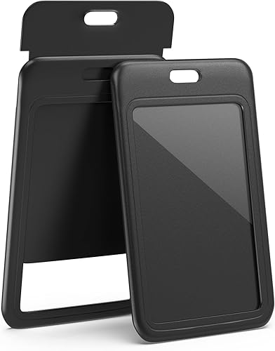 JINEASY ID Paquete de 3 portatarjetas verticales de plástico duro para tarjetas de identificación de trabajo, resistente, color negro