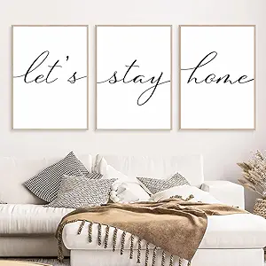 LUHDFYS Let'S Stay Home Sign Positive Life Quotes Lets Stay Home Wall Decor Modern Minimalist Text Wall Posters Art Canvas Painting For Bedroom Decor Wall Art Unframed