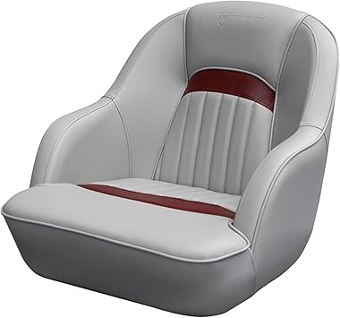 Seamander Boat Captains Chair,Pontoon Boat Seat, Integral Rotomolded Frame, Premium EPDM Foam Material,Marine Grade Vinyl, 5x5 or 5x12 inch Mounting Pattern (Grey/Burgundy