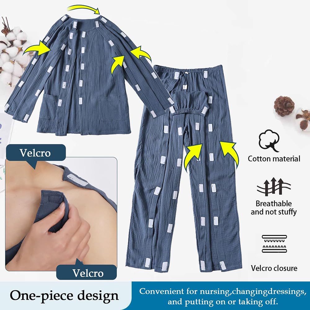 Ropa para Pacientes Masculinos, Traje De Paciente Postrado En Cama con, Fácil De Usar Y Quitar, Asistente De Enfermería Hospitalaria, para Parálisis, Ancianos, Discapacitados