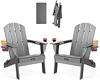 Vista 42 de Silla Adirondack plegable, sillas Adirondack de plástico texturizado de madera con soporte para 2 tazas, silla para hoguera de polietileno de alta