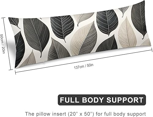 Miniatura 2 de Funda de almohada corporal moderna con rayas verticales, funda de almohada larga moderna con hojas blancas y negras, lavable a máquina con