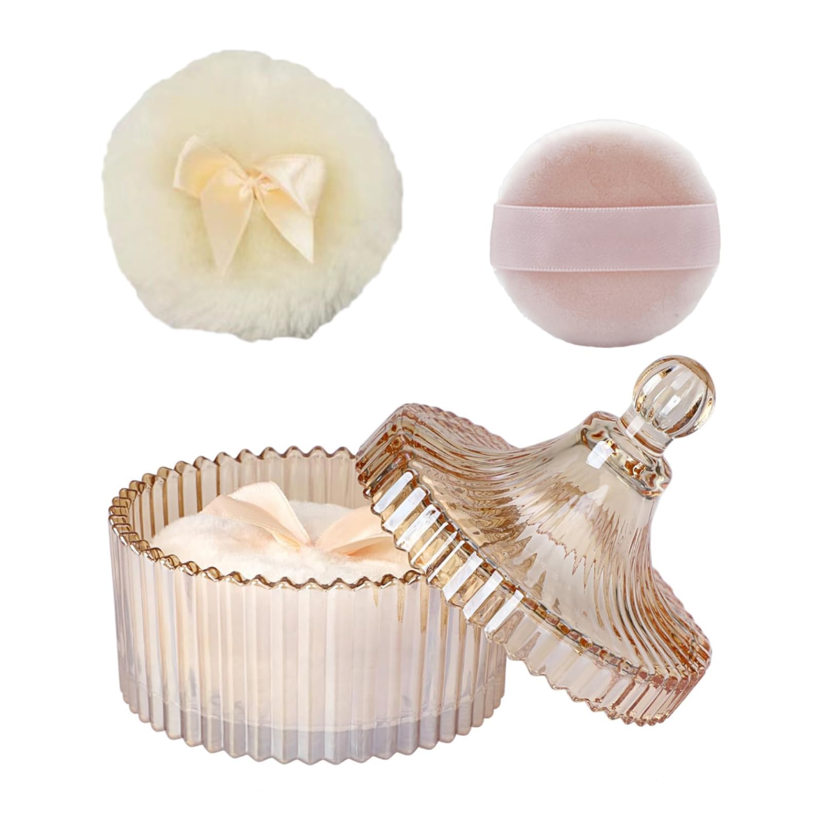 Contenitori In Vetro Per Polvere, Contenitore per Polvere per Il Corpo, Barattolo Di Polvere Di Cristallo, Con Piuminitalco, per Neonati, Regalo Adatto Alle Donne (Ambra)