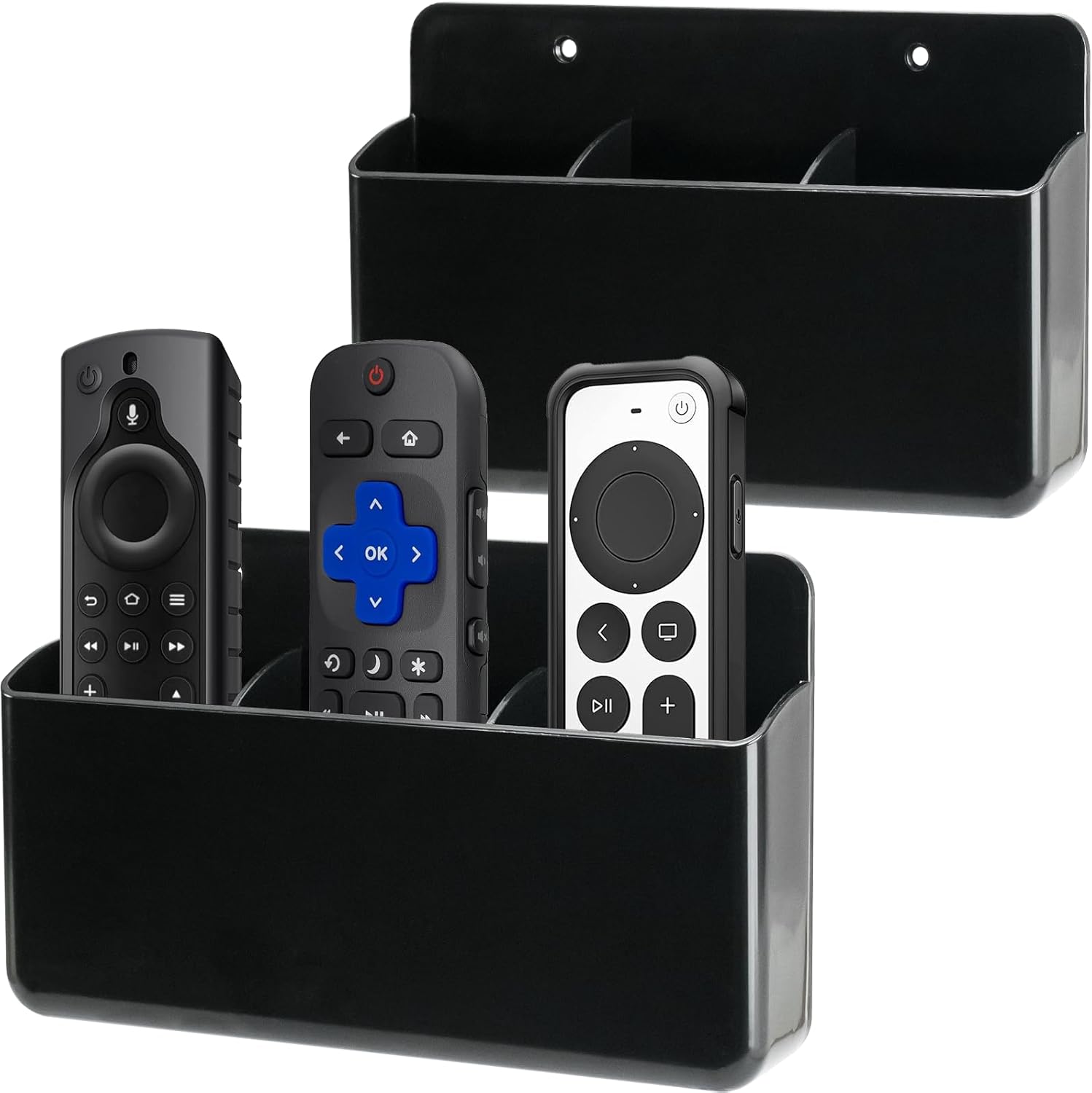 2 Packs Remote Control Holder 3 Slot Wall TV Remote Holder Self Adhesive Marker Holder, Wall Pen Holder Stroage for Home Office School (Black)