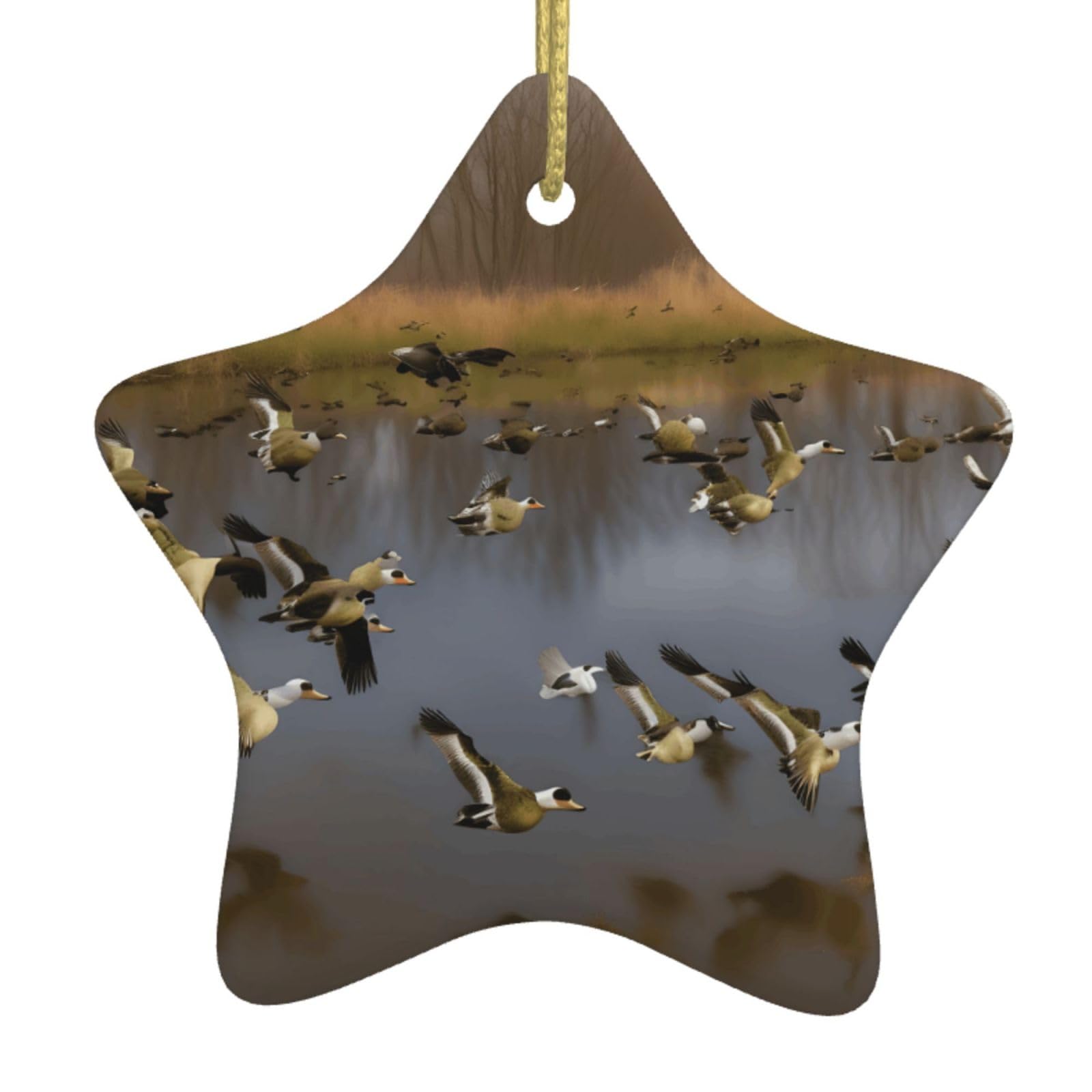 Hunting Flying Wild Ducks Print Christmas Ornaments, Ceramic Hanging Ornament, Round Shape Decorations