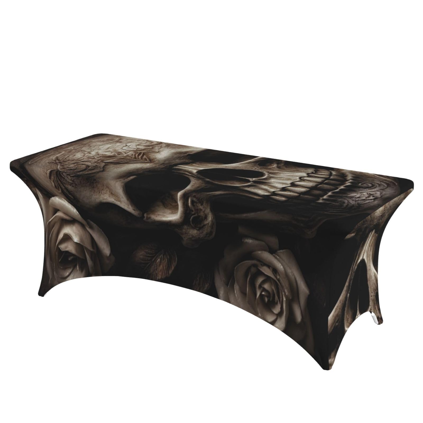 Nappe de table rectangulaire extensible élasthanne cuir tête de mort rose infroissable