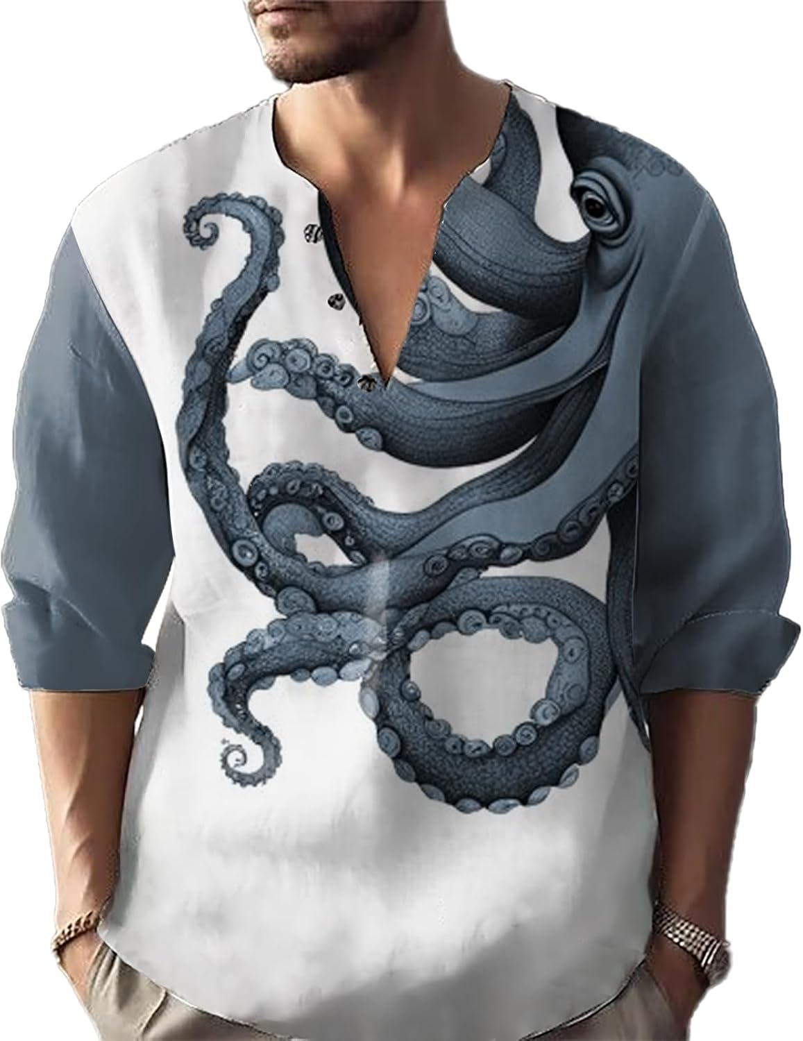 domirica Henley Shirts for Men Ethnic Print Half Button Pullover Long Sleeve 2025 Summer Novelty Stylish Yoga Casual T-Shirt