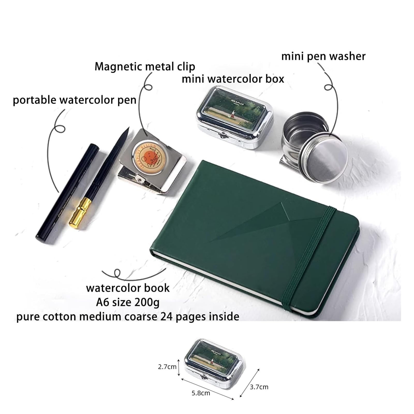 TsoLay Tragbares Aquarell-Skizzenbuch-Set, Metall Malkasten mit 10 Farben, Pinsel, Becher, Aquarellbuch, Reise-Malkit für Anfänger und Kunstbegeisterte, Kompaktes Set für Unterwegs Malerei