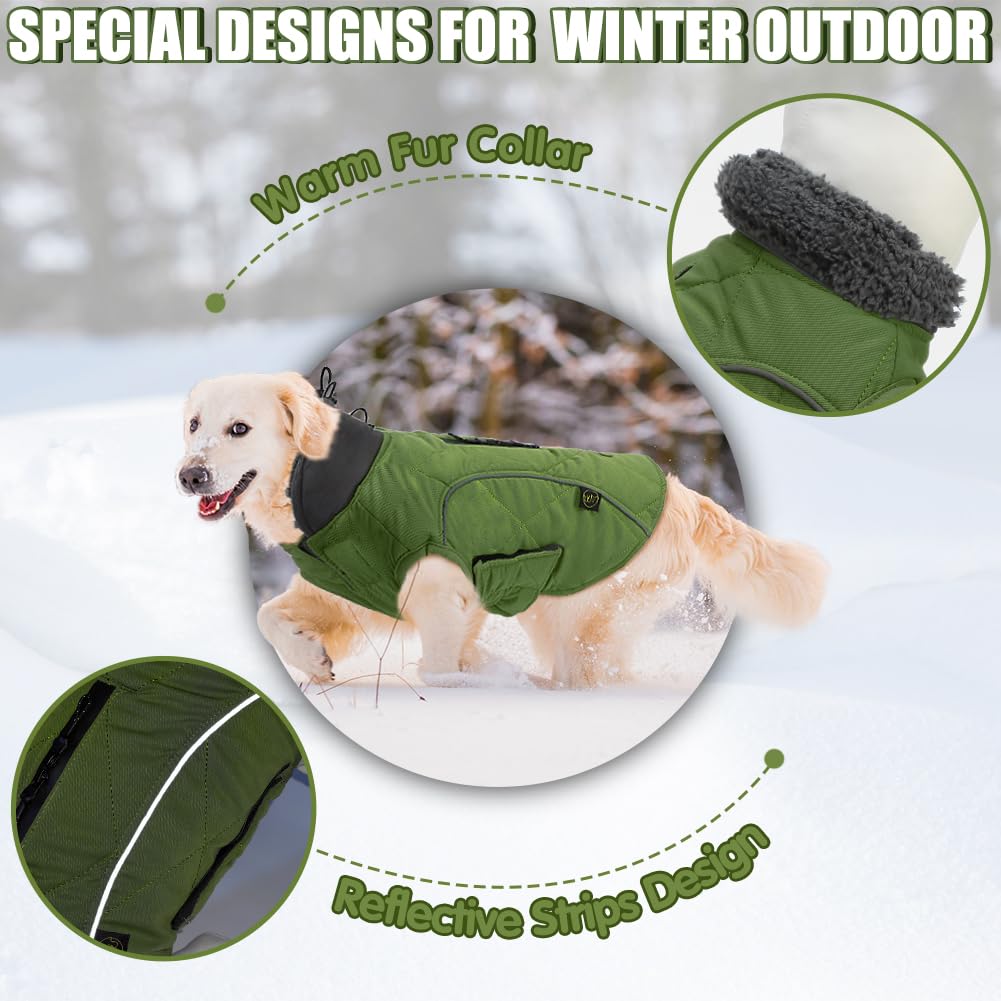 EMUST Abrigo para perros de invierno, ropa gruesa para perros medianos Boy, abrigos para perros de invierno con orificio para arnés, abrigos para perros para clima frío, verde, M