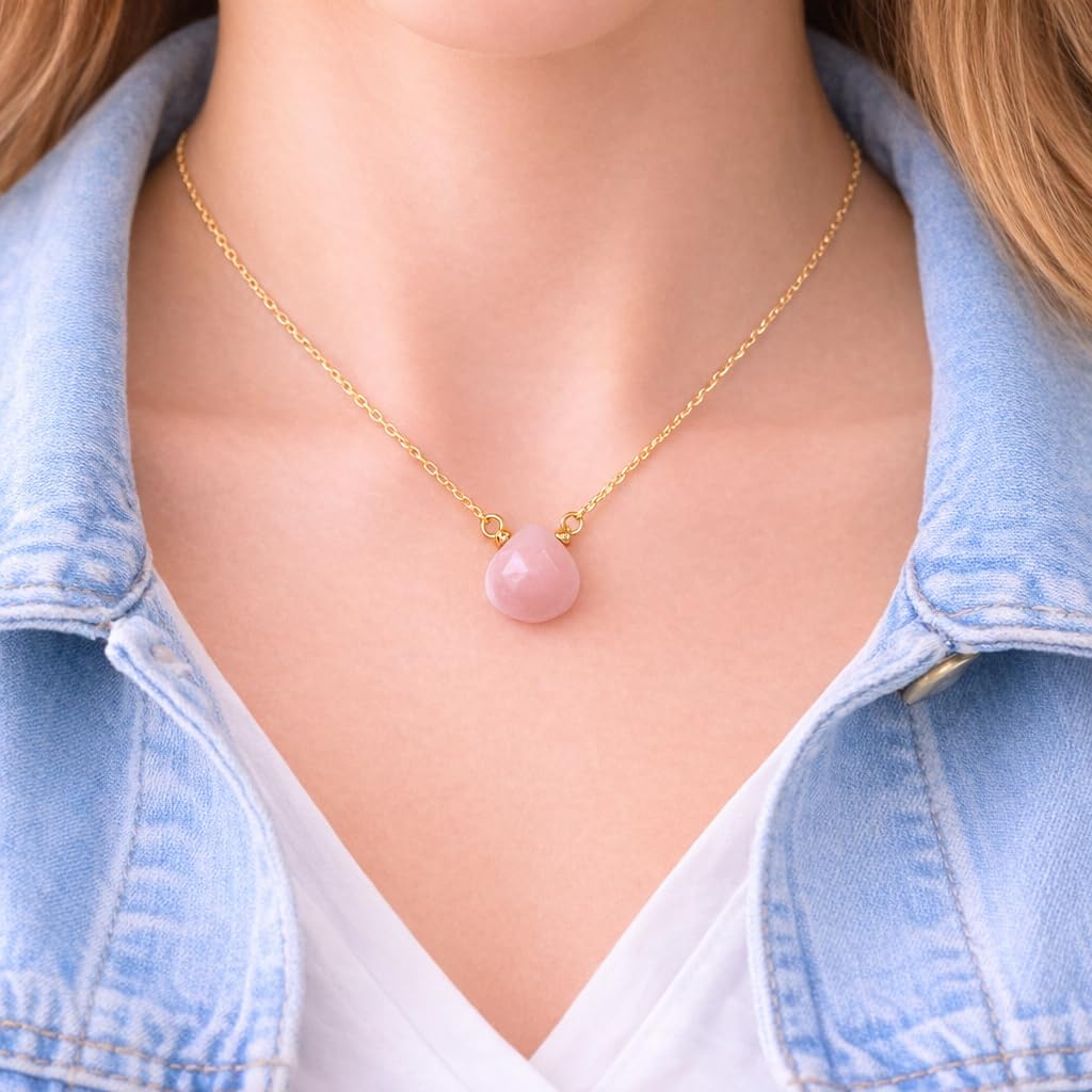 Pink Opal Necklace for Women, Premium Heart Necklace - Tarnish Free 18K Gold Vermeil Certified S925 Gold Jewelry for Women - Mothers Day Gifts for Mom