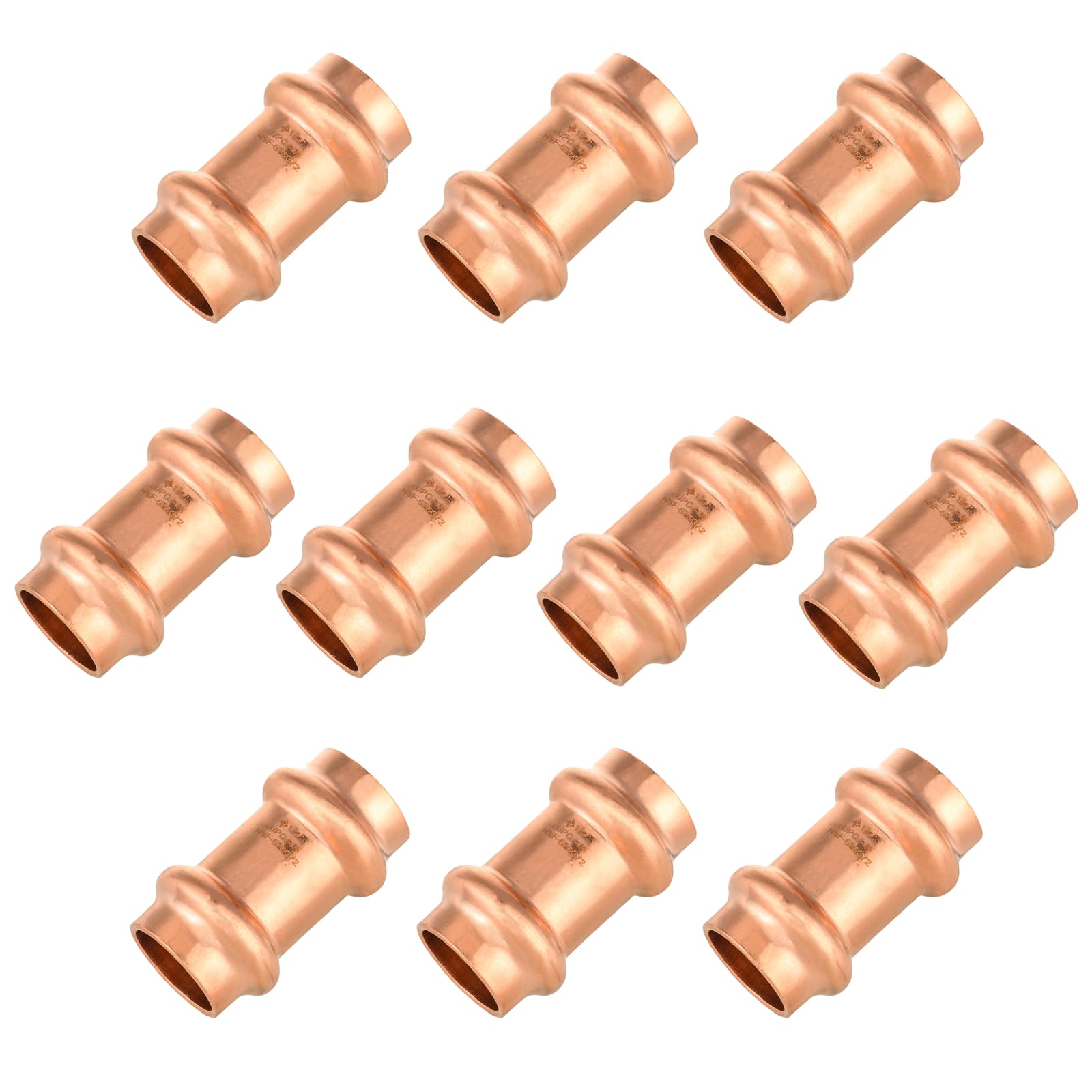 Paquete de 10 acopladores de prensa de cobre, accesorios de acoplamiento de 1/2 x 1/2 pulgada para conexión de tubo de cobre con tope