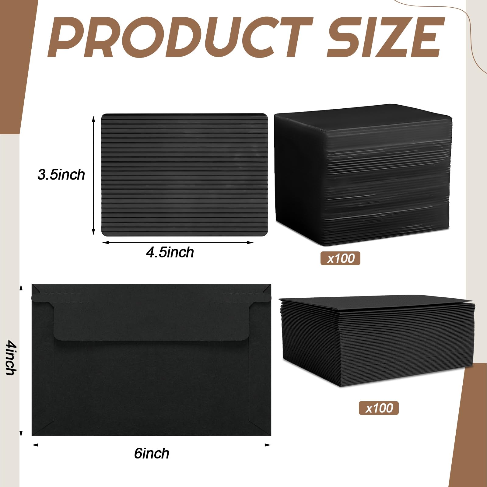 Faccito Lot de 200 protections pour cartes à collectionner et enveloppes en vrac pour envoi, fournitures de défense supplémentaires (noir) 10,2 x 15,2 cm