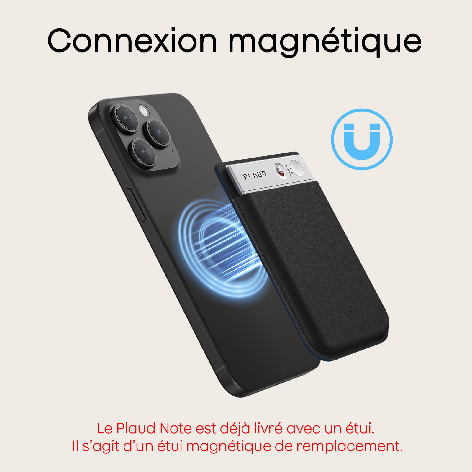 Étui De Protection Pour Enregistreur Vocal PLAUD Note 64 Go - Housse Magnétique Incluse - Noir, Matériau EVA Robuste