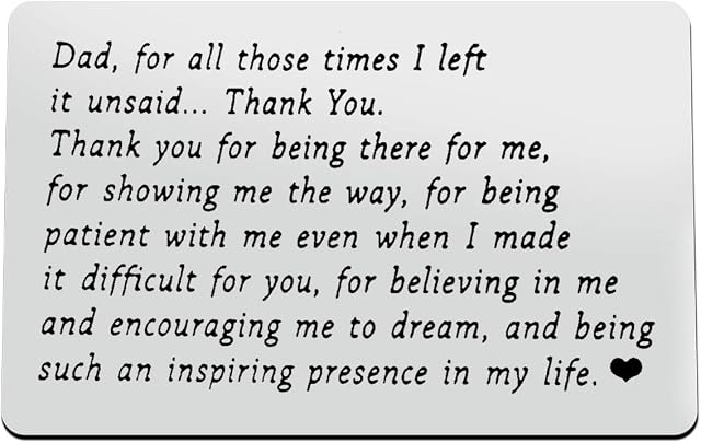 To My Dad Engraved Wallet Insert Card, Thank You Dad Gift,I Love You Dad,Best Dad Gifts for Men,Dad Birthday Fathers Day Gift from Kids,Dad Wallet Insert Love Note Card for Dad from Daughter/Son