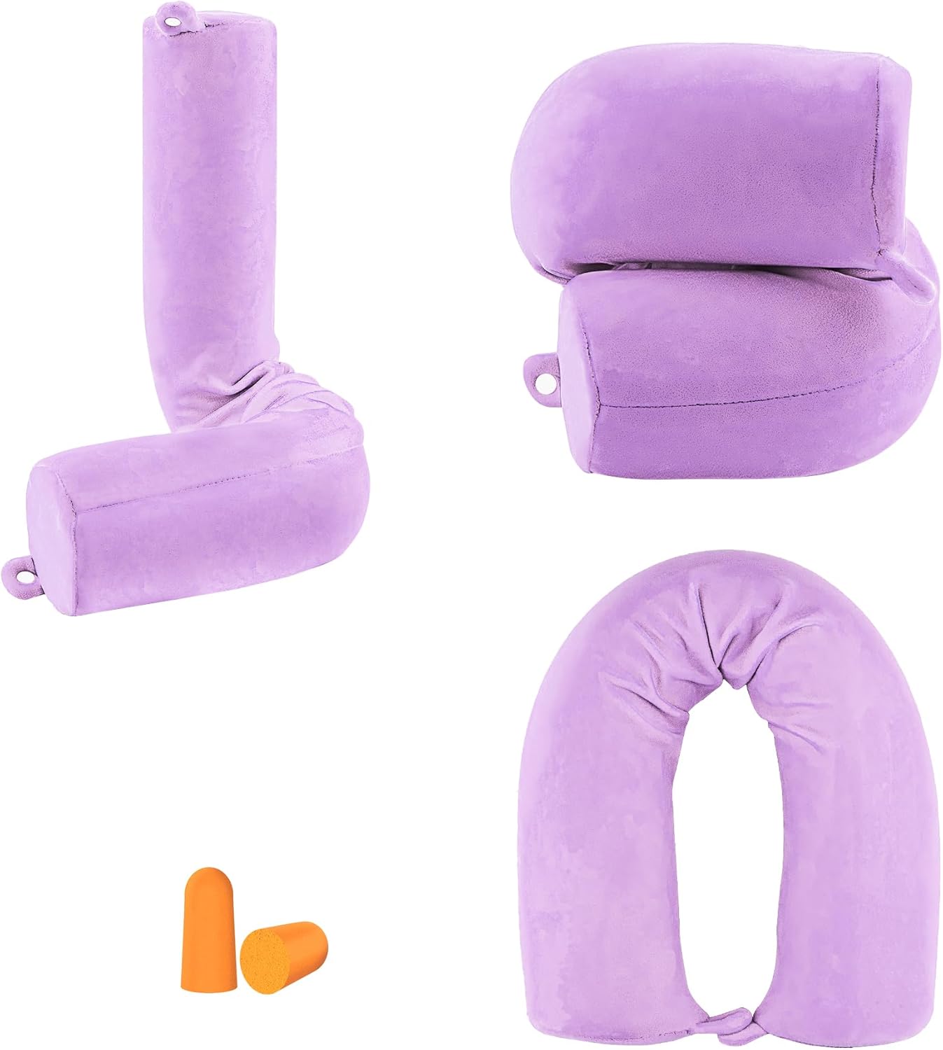 bvya Twist Memory Foam Travel Pillow for Neck, Chin, Lumbar and Leg Support-for Travling on Airplane, Train, Bus or at Home-Adjustable, Bendable Roll Pillow with Washable Cover (Solid-Purple)