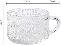 Vista 7 de OhMill Vintage Coffee Mugs Embossed Clear Glass Cups 14 Oz Tea Cups with Handles Latte Cappuccino Espresso Coffee Beverage Hot/Cold Gifts for