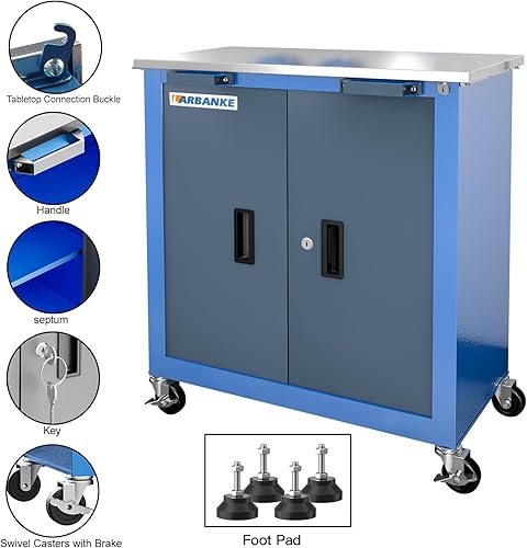 Miniatura 4 de LARBANKE Caja de herramientas combinada con cerradura, 5 cajones, 7 cajones, 2 puertas, el armario de herramientas se puede interconectar, caja de