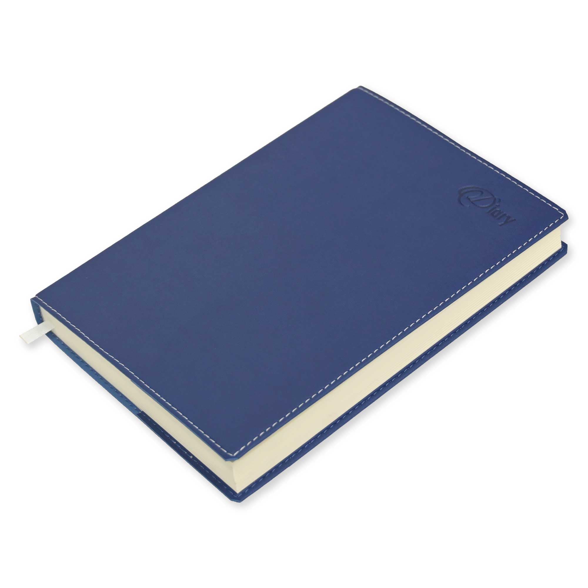 FIS® 2024 A5 Diary, Italian PU Materials, Soft Jacket & Sewn Cover, Size A5(148x210mm), English, 1 Day a Page, 70gsm Italian Ivory Paper, Blue Color-FSDI17E24BL