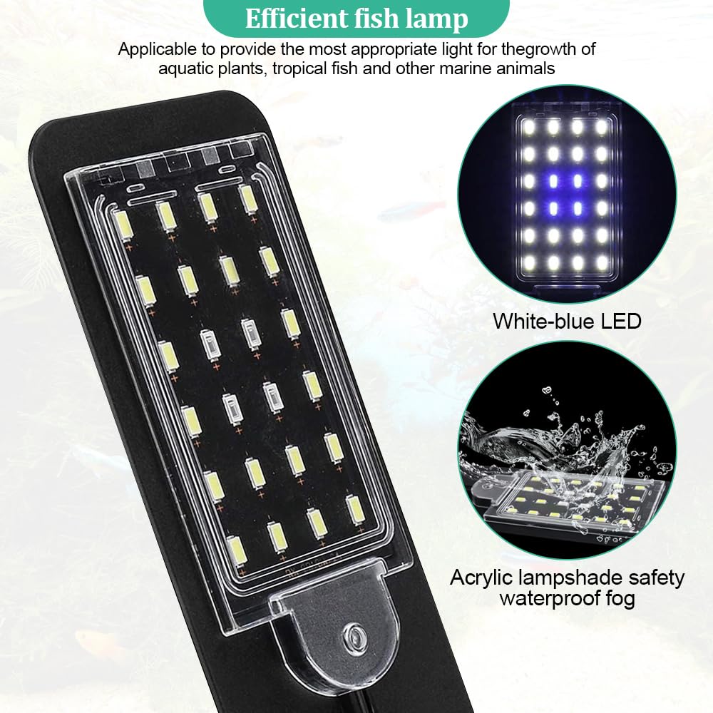Luce LED per acquario, lampada a clip per acquario, illuminazione-LED peracquario da 10 W con spina UE, luce a 24LED, illuminazione per piante acquatiche per acquari e vasche