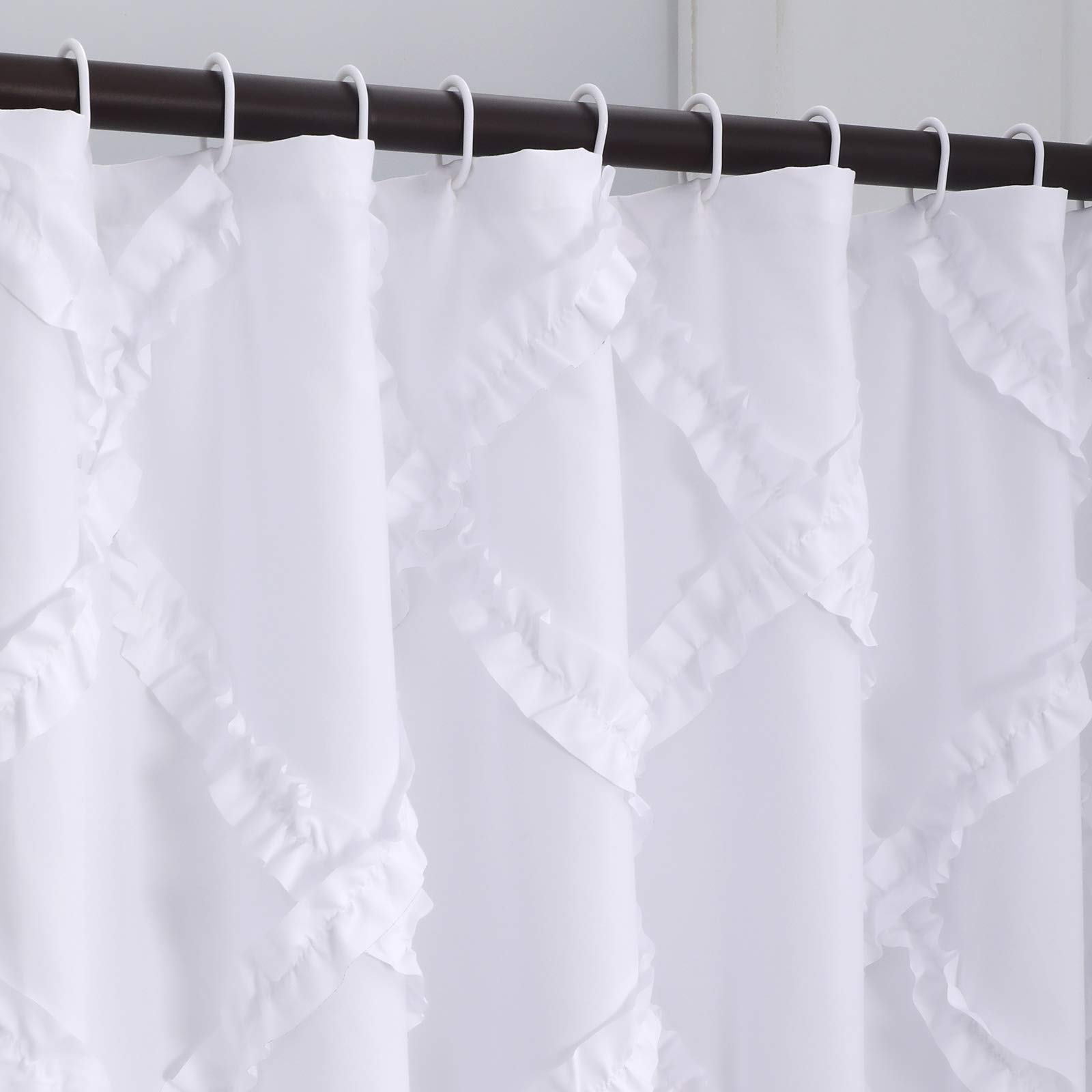 Cortina de ducha de tela con volantes blancos para baño, textura, estilo granjero, rústico, lavable, impermeable y lino, 71 x 71 pulgadas