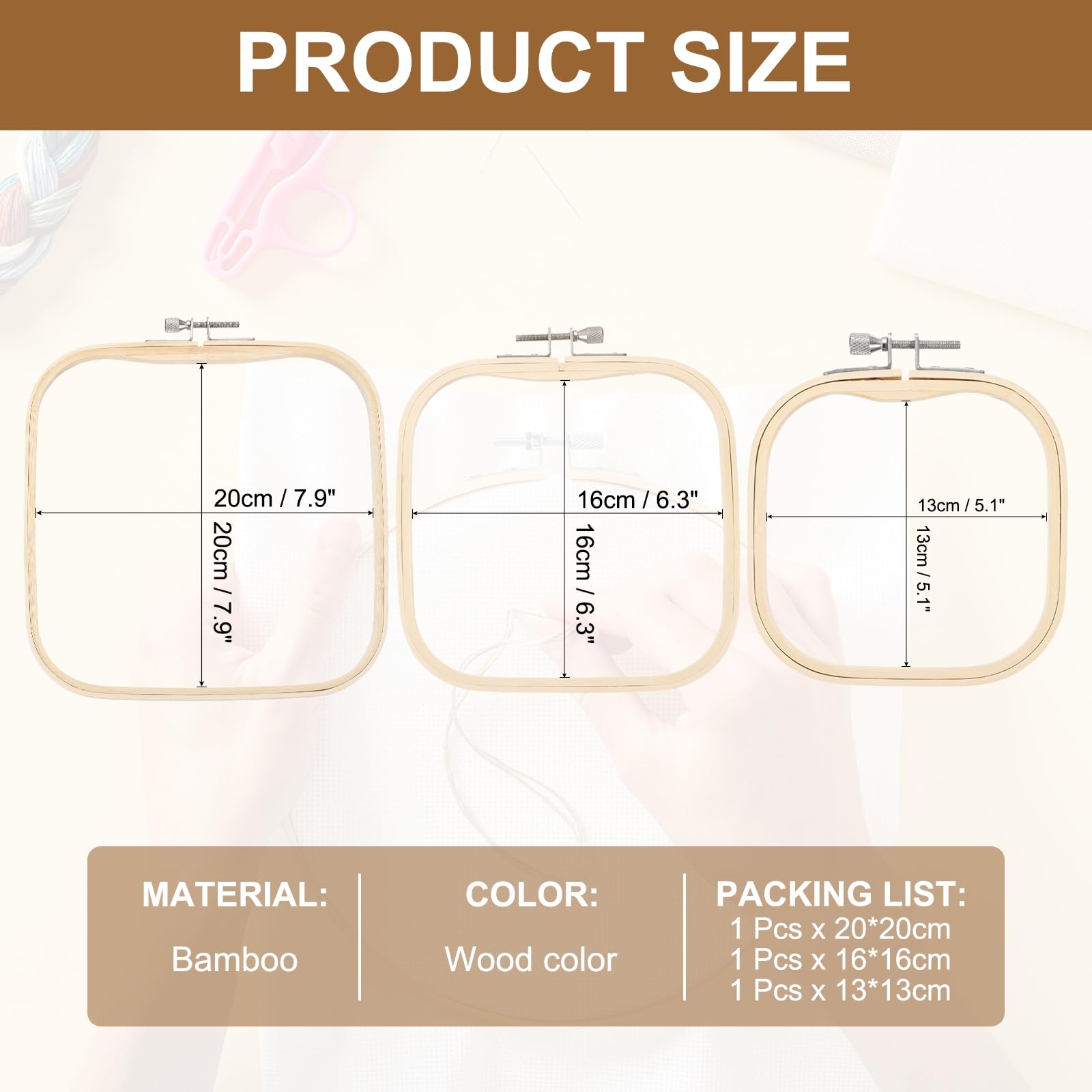 PATIKIL Cadre à Broder Carré 16x16 Cm En Bambou - Anneau Ajustable Pour Point De Croix Punch Needle Et DIY