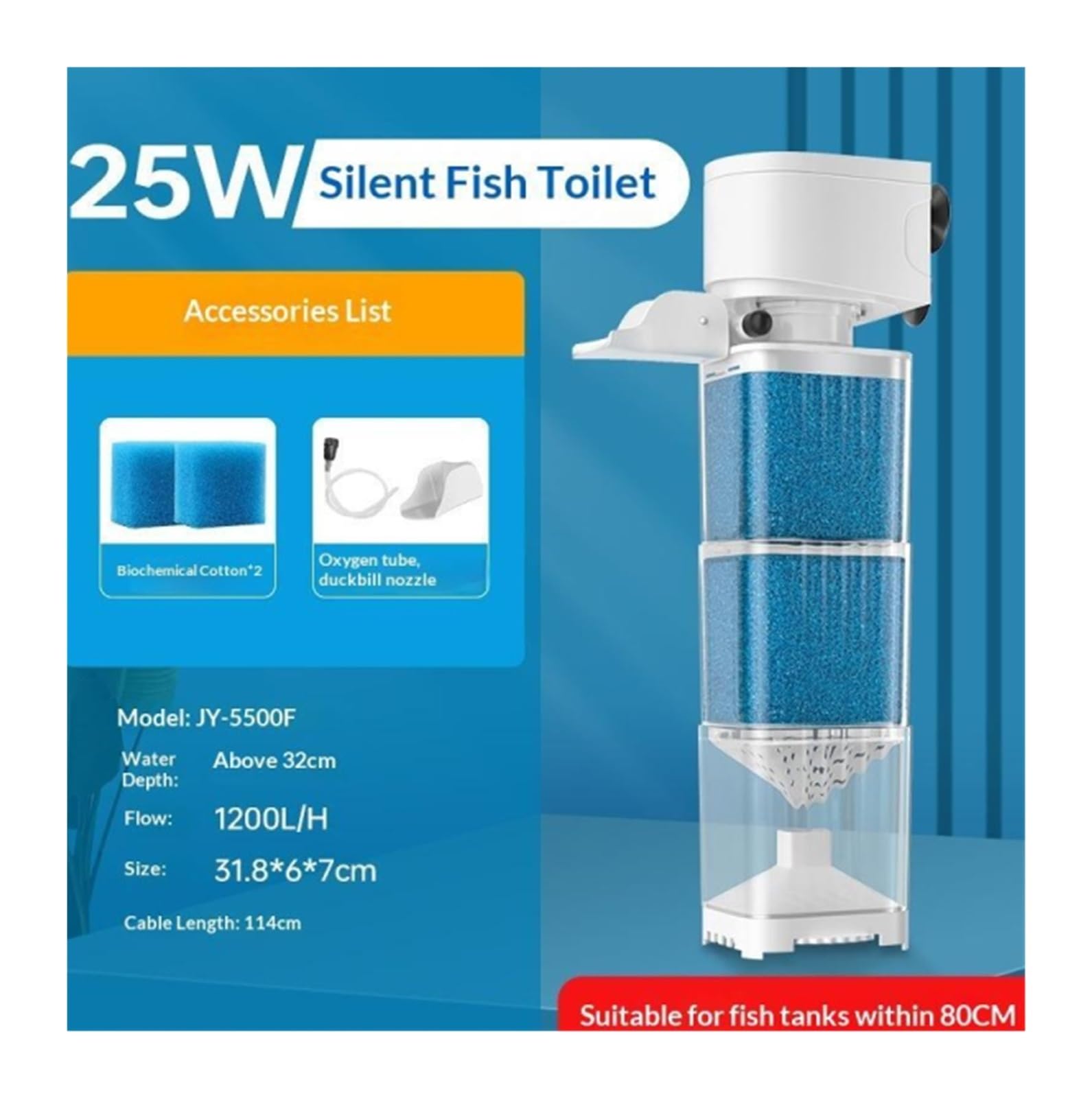 Aquarium-Innenfilter, 25 W, eingebauter Aquariumfilter, Sauerstoffgeber, Wellenmacher, Wasserreiniger, Zirkulationspumpe, WC-Sauggerät, Kunststoff, Aquarium-Ausrüstung