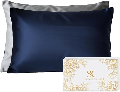 Mulberry Silk Pillowcase for Hair and Skin, Luxury Double Sided Pure Silk Pillowcase, 29x19 Inches, 1Pc Navy Blue
