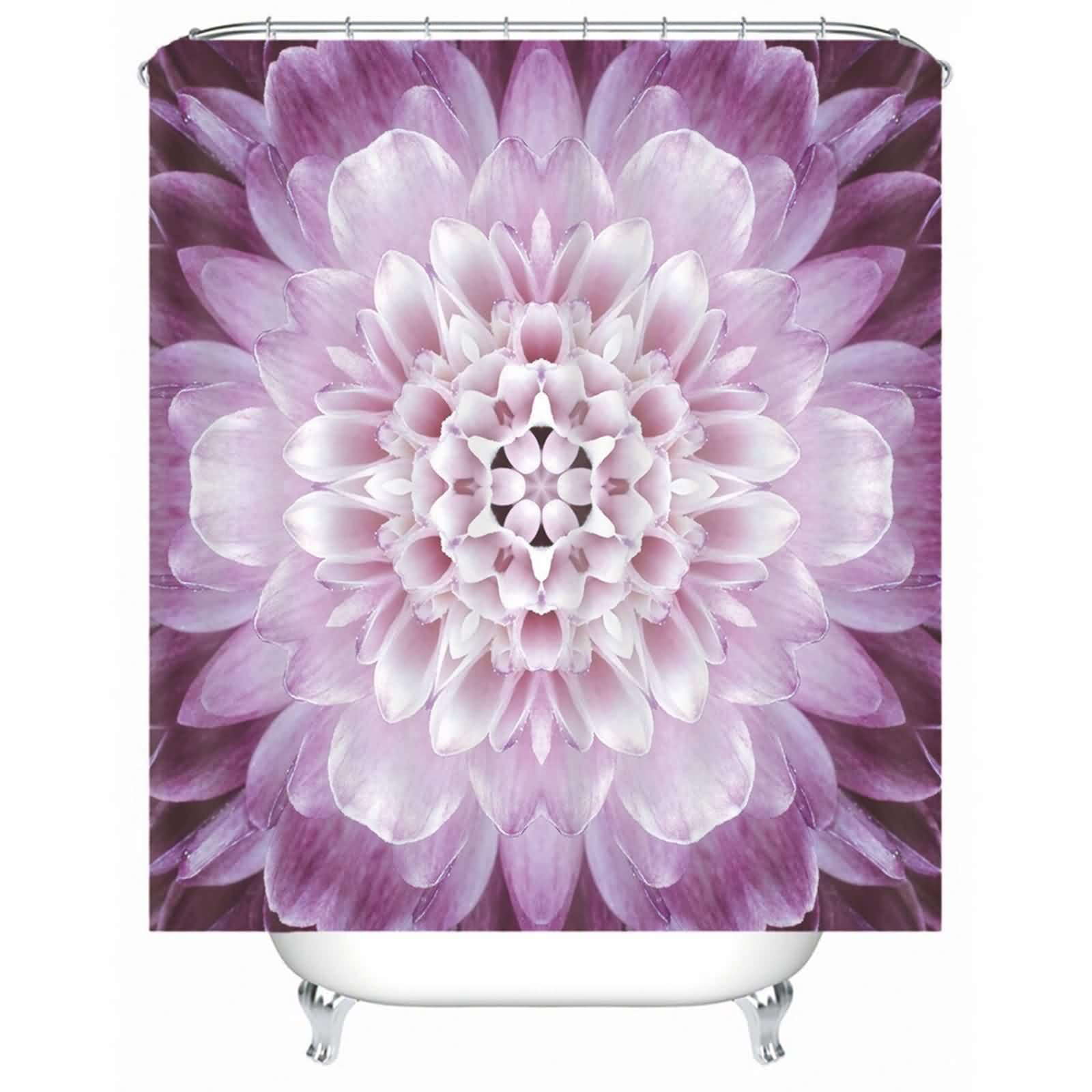 Rideau de douche rose en polyester floral haut de gamme avec anneaux