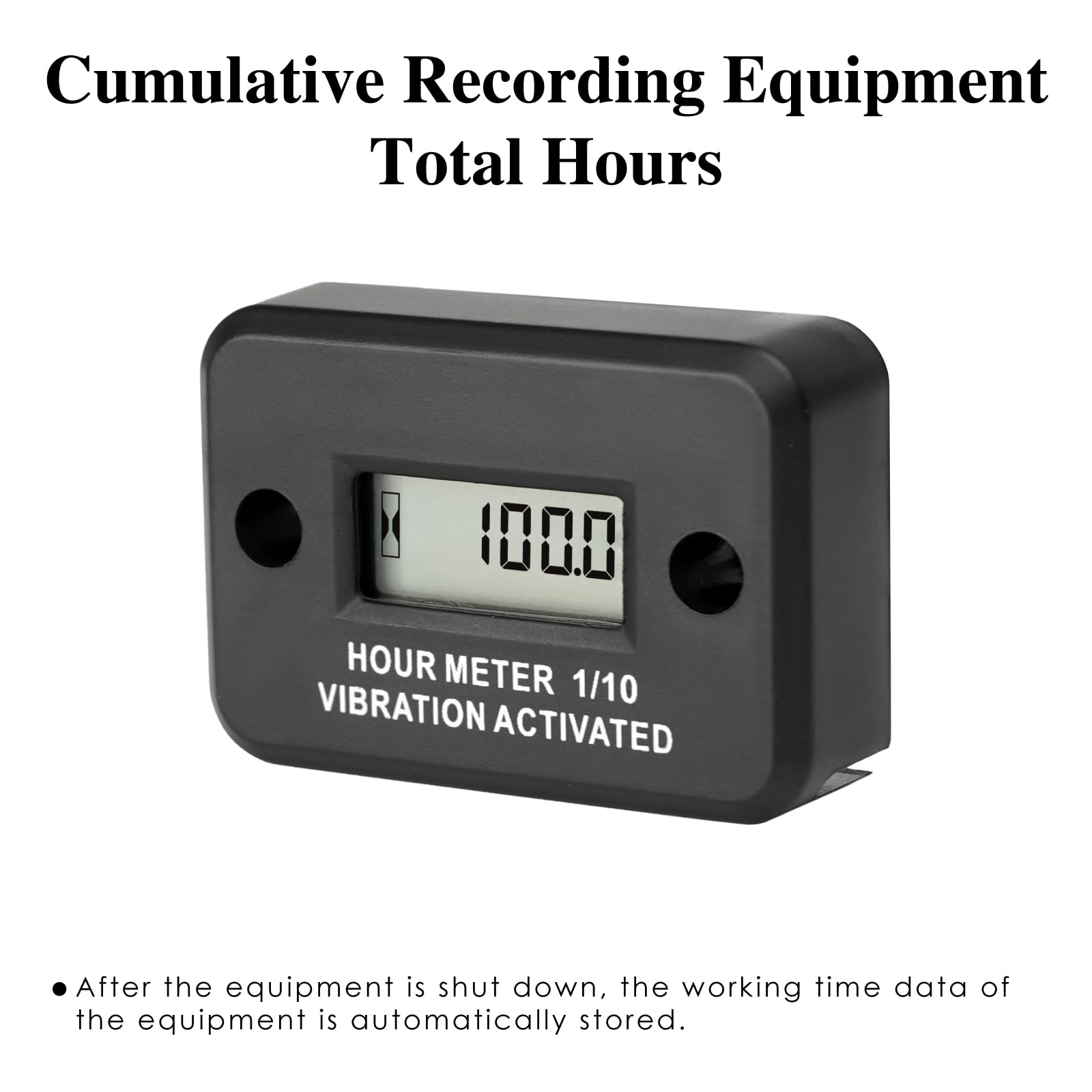 Medidor de horas digital de vibración autoalimentado a prueba de agua IP68 para compresor de aire Mini tractor Soplador de nieve (Negro)